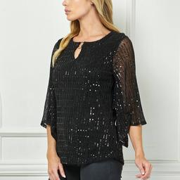 Womens Sara Michelle 3/4 Sleeve Moonlight Sequin Blouse