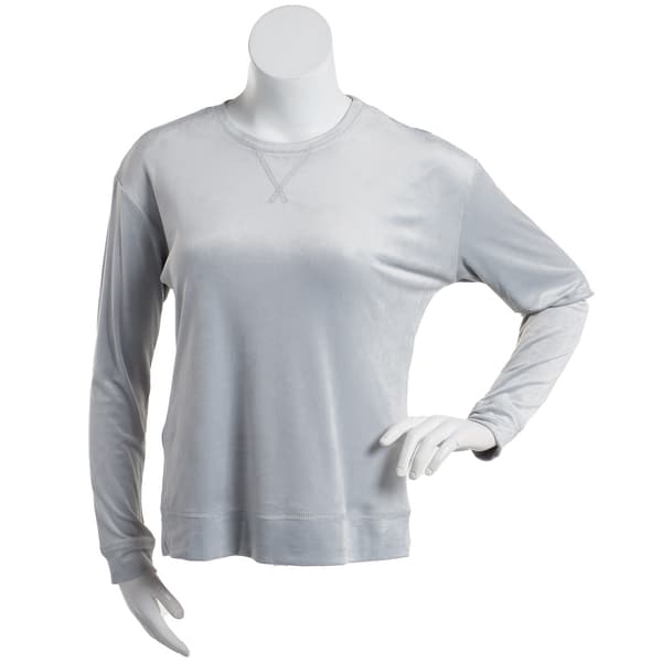 Womens Goodnight Kiss Long Sleeve Solid Silky Velour Pajama Tee - image 