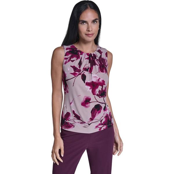 Petites Calvin Klein Sleeveless Pleated Front Floral Print Top - image 