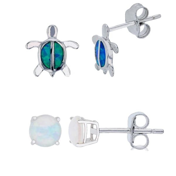 Gemstone Classics(tm) Opal Solitaire Turtle Stud Earring Set - image 