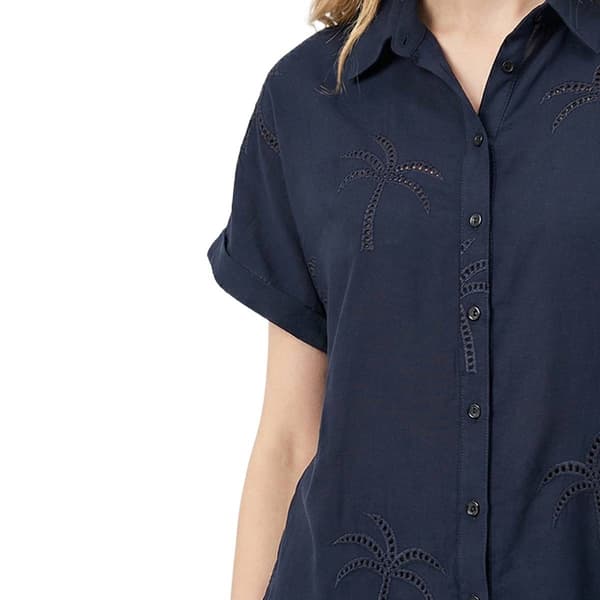 Womens NY Collection Short Sleeve Palm Tree Eyelet Button Down