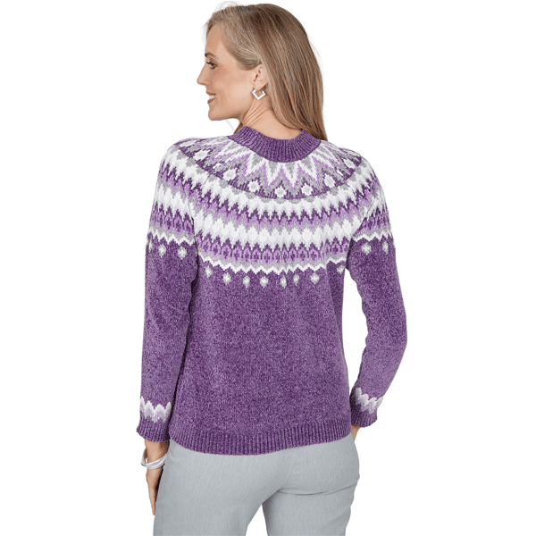 Petite Alfred Dunner Vail Amethyst Fair Isle Chenille Sweater