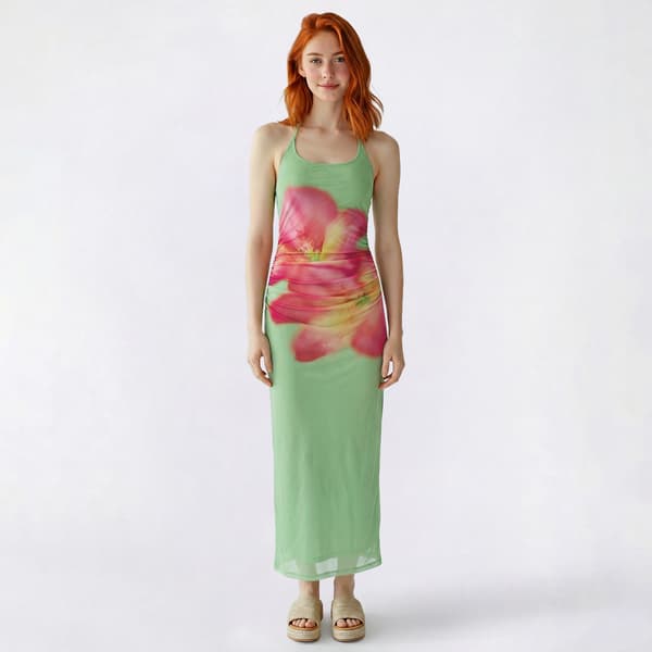 Juniors Madden Girl Placement Floral Mesh Halter Maxi Dress