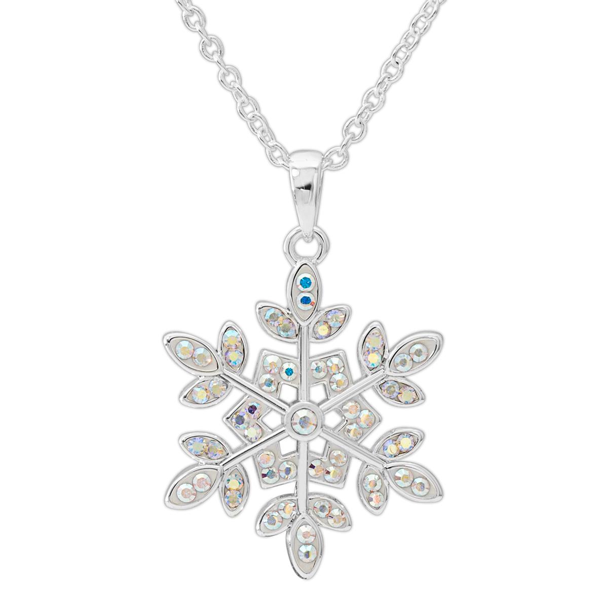 Brass Silver Plated Crystal Snowflake Pendant