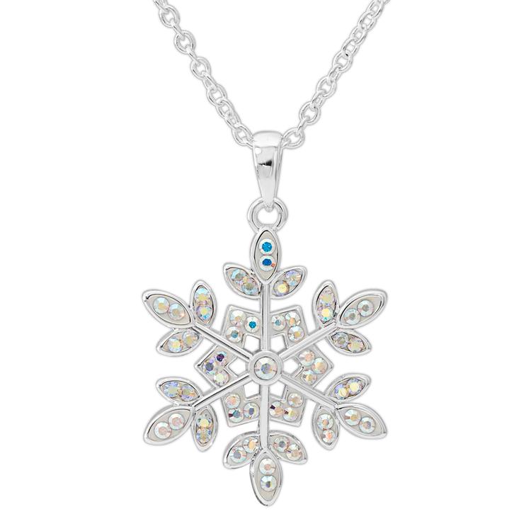 Brass Silver Plated Crystal Snowflake Pendant