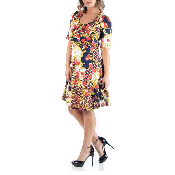 Plus Size 24/7 Comfort Apparel Floral Stripe A-Line Dress