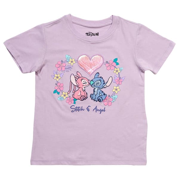 Girls (7-16) Disney Stitch & Angel Iridescent Heart Tee - image 