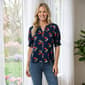 Womens Nicole Miller Short Puff Sleeve Split Neck Cherry Blouse - image 1