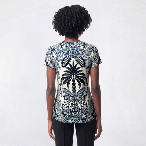 Womens OneWorld Short Sleeve Stud Accent Tropical Sublimation Tee