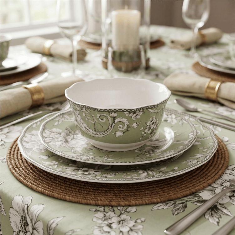 222 Fifth Adelaide Green Porcelain 12pc. Dinnerware Set