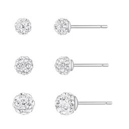 3pr. Sterling Silver Graduated Crystal Ball Stud Earrings Set