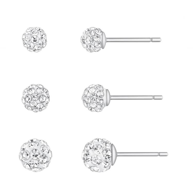 3pr. Sterling Silver Graduated Crystal Ball Stud Earrings Set