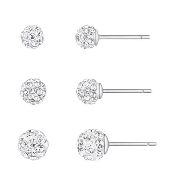 3pr. Sterling Silver Graduated Crystal Ball Stud Earrings Set - image 