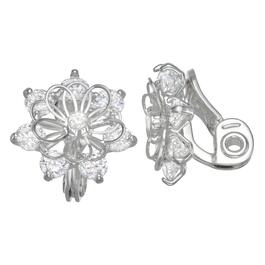 Napier Silver-Tone Crystal Flower Stud Clip Earrings