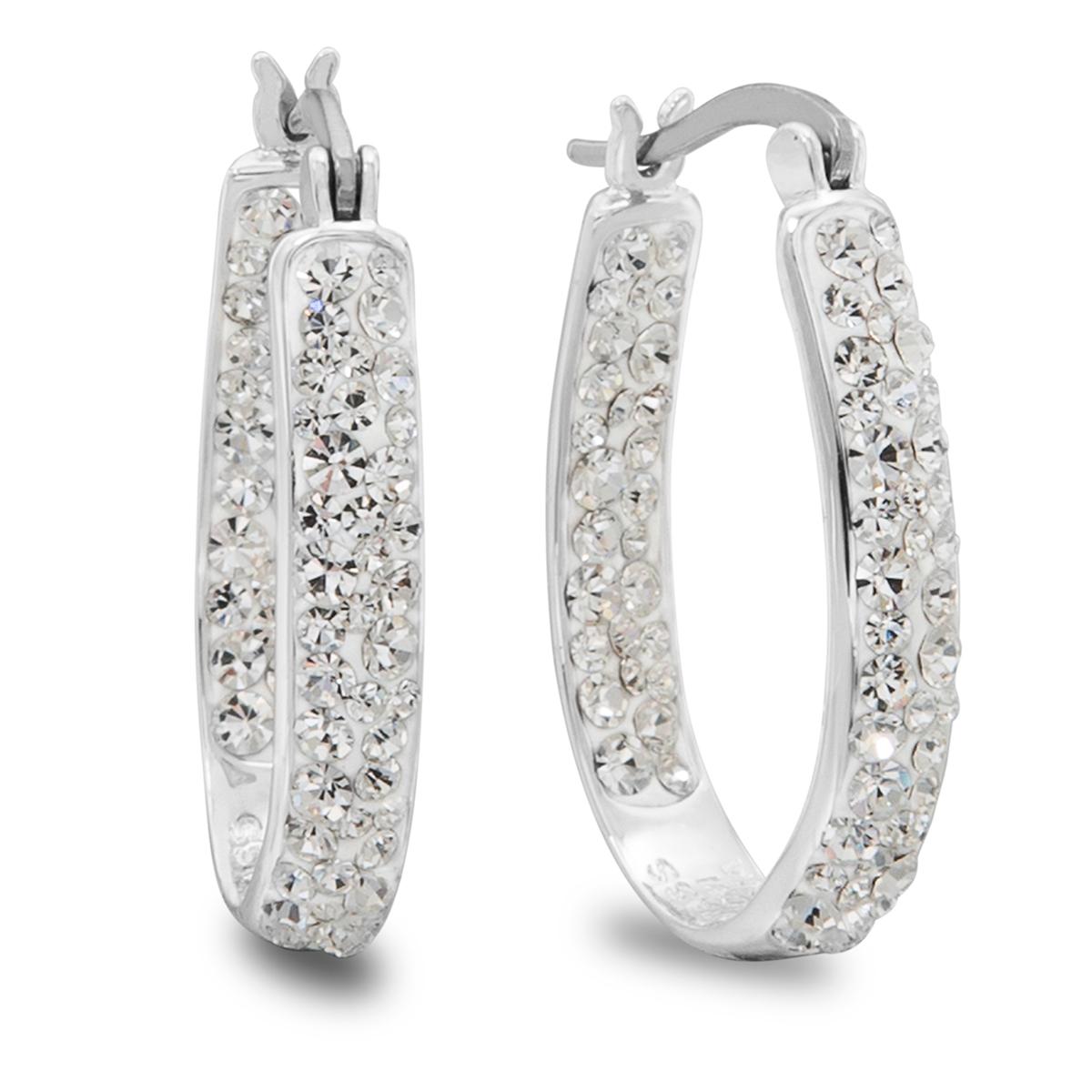 Brass Silver Plated Crystal Hoop Earrings