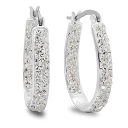 Brass Silver Plated Crystal Hoop Earrings