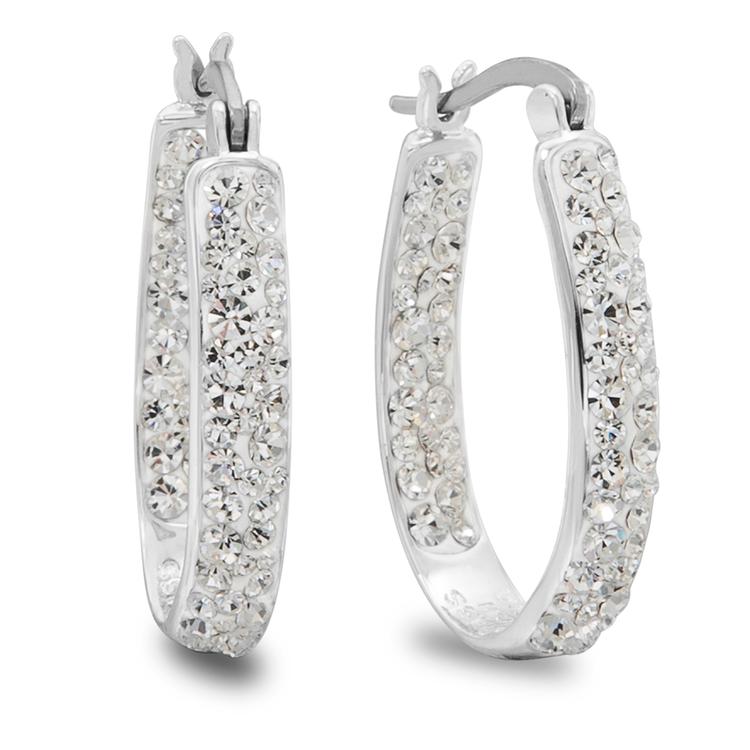 Brass Silver Plated Crystal Hoop Earrings