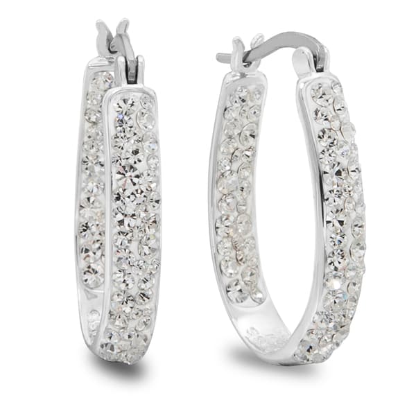 Brass Silver Plated Crystal Hoop Earrings - image 