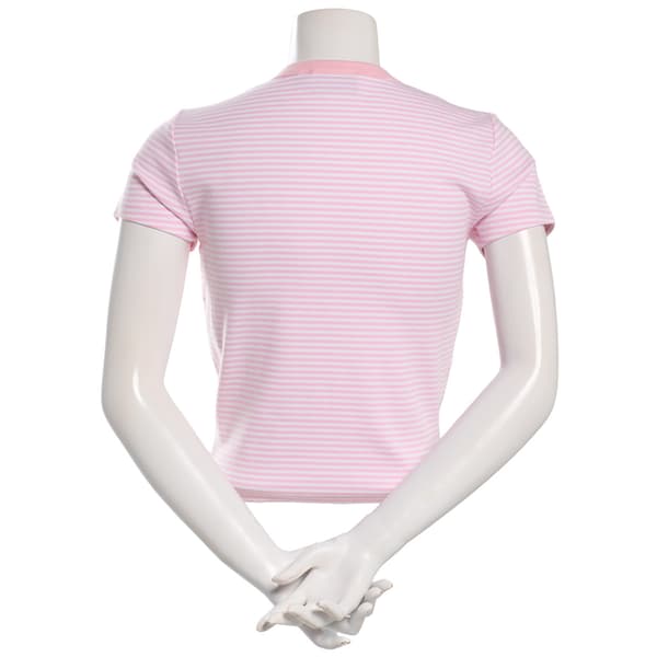 Juniors C-Life Embroidered Peanuts™ Striped Ringer Baby Tee