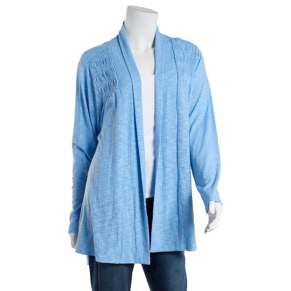 Plus Size Cure Open Front Solid Smocked Cardigan - image 