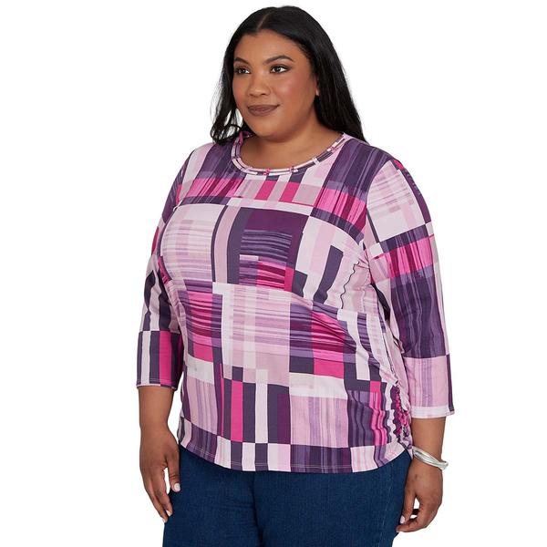 Plus Size Alfred Dunner Key Items 3/4 Sleeve Geo Bars Blouse