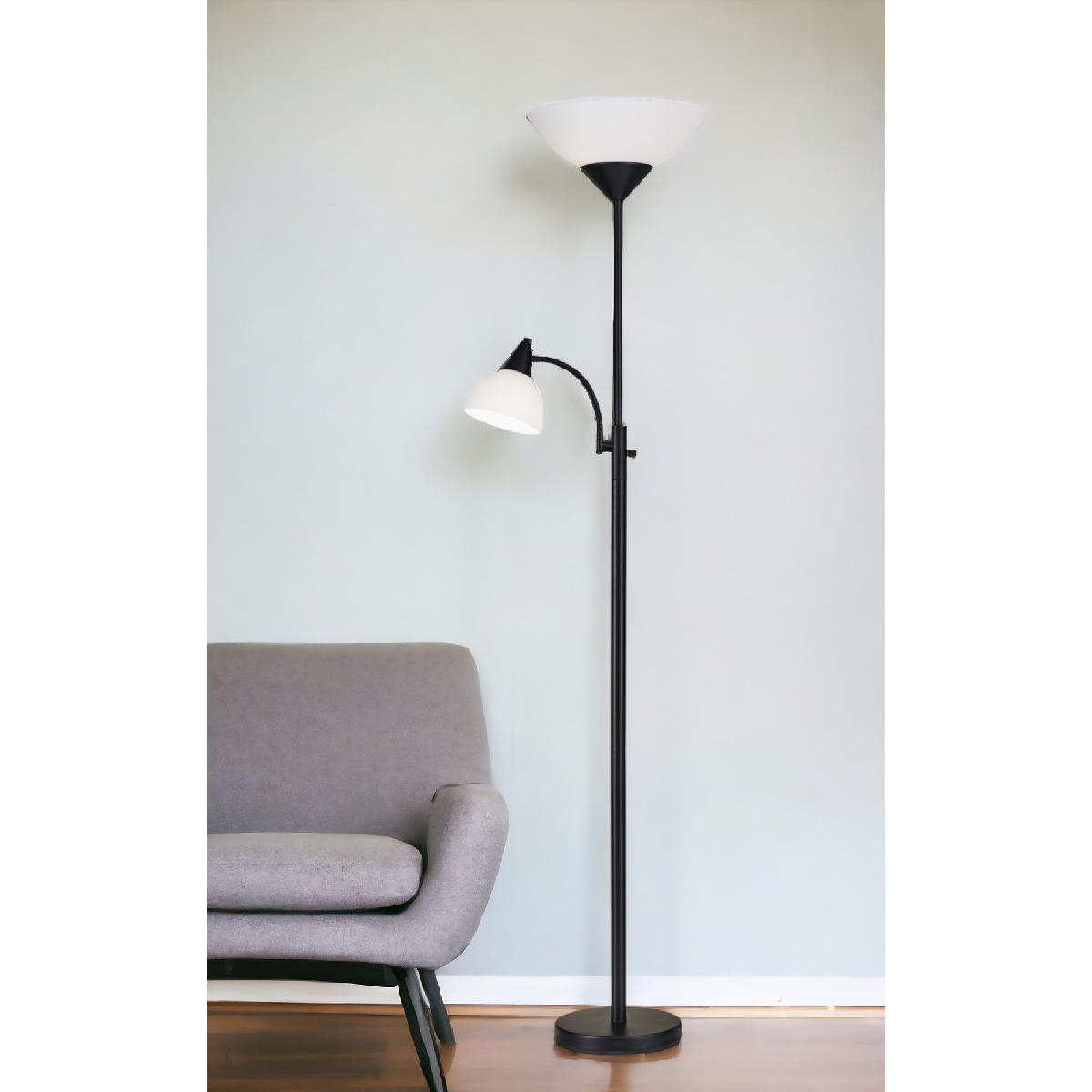 HomeRoots 71in. Two Light Torchiere Floor Lamp