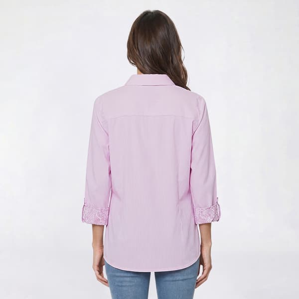 Womens Emily Daniels 3/4 Roll Tab Sleeve Stripe Button Down