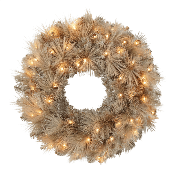 Puleo International 24in. Pre-Lit Warm White Lights Tan Wreath - image 