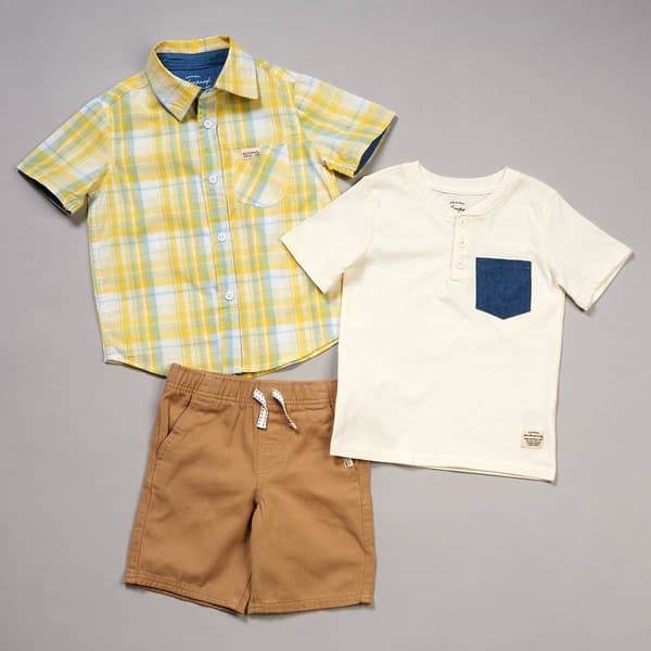 Boys (4-7) Weatherproof(R) 3Pc. Button Down Shirt/Shorts Set-Khaki - image 