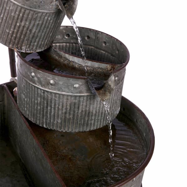 Alpine 3-Tier Stacked Rustic Metal Tub Planter Fountain