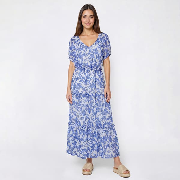 Womens Absolutely Famous Short Sleeve V Neck Floral Maxi Dress