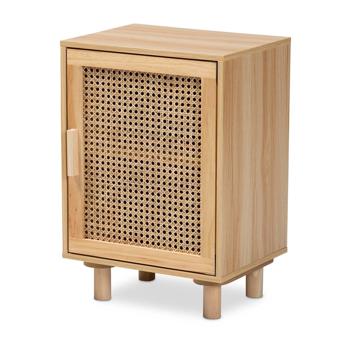 Baxton Studio Maclean Natural Brown Wood 1-Door Nightstand