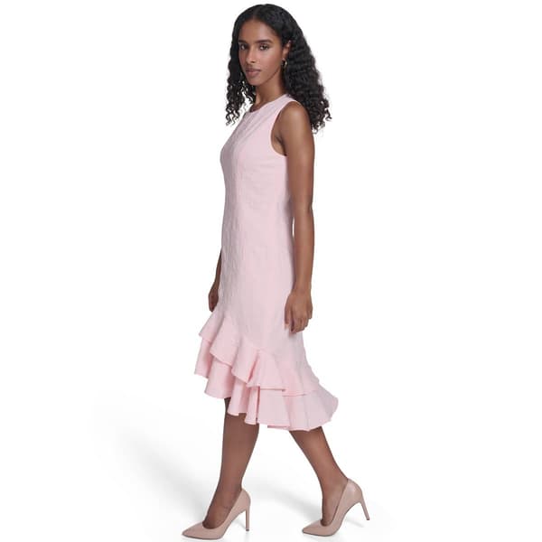 Womens Tommy Hilfiger Ruffle Trim Mixed Media Floral Hi Low Dress