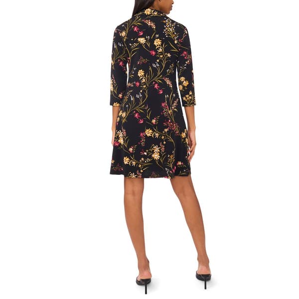 Womens MSK 3/4 Sleeve Floral 1/2 Zip Neck Shift Dress