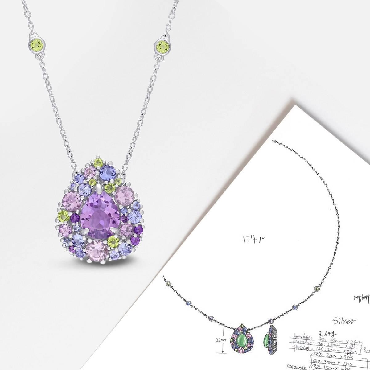 Sophia B Sterling Silver Multi-Gemstone Teardrop Pendant
