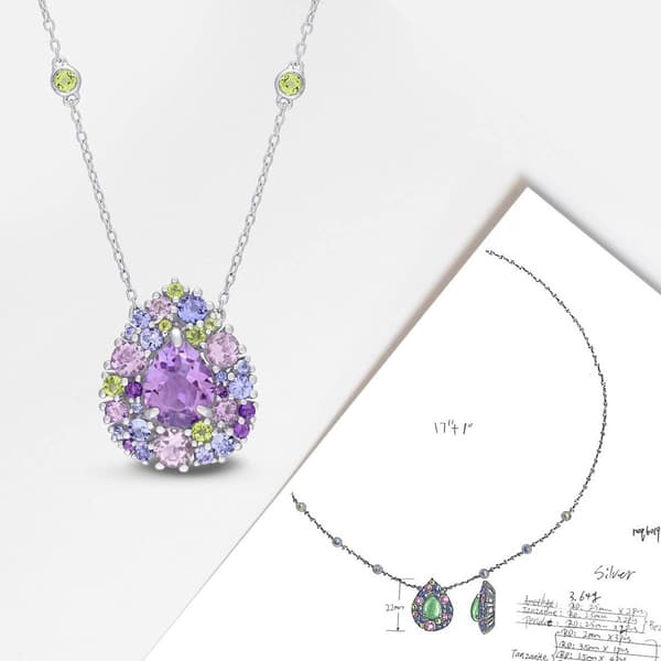 Sophia B Sterling Silver Multi-Gemstone Teardrop Pendant