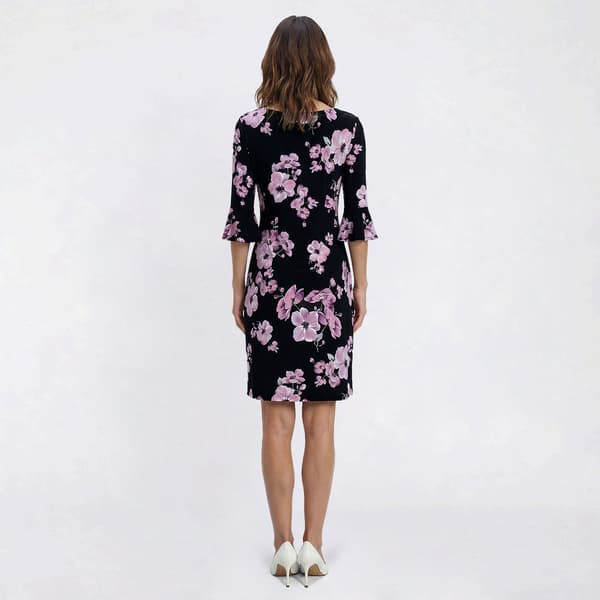 Petite Connected Apparel 3/4 Flounce Sleeve Floral Sheath Dress