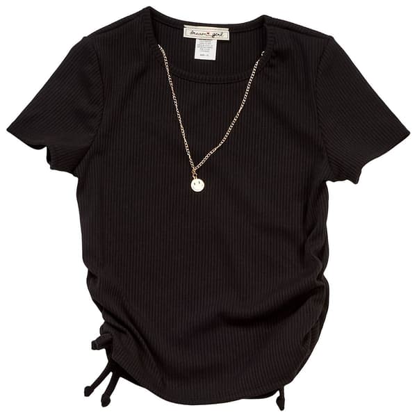 Girls (7-12) Dream Girl Side Cinch Tee w/ Smiley Face Necklace