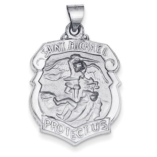 Unisex Gold Classics&#40;tm&#41; 14kt. White Gold St. Michael Badge Medal - image 