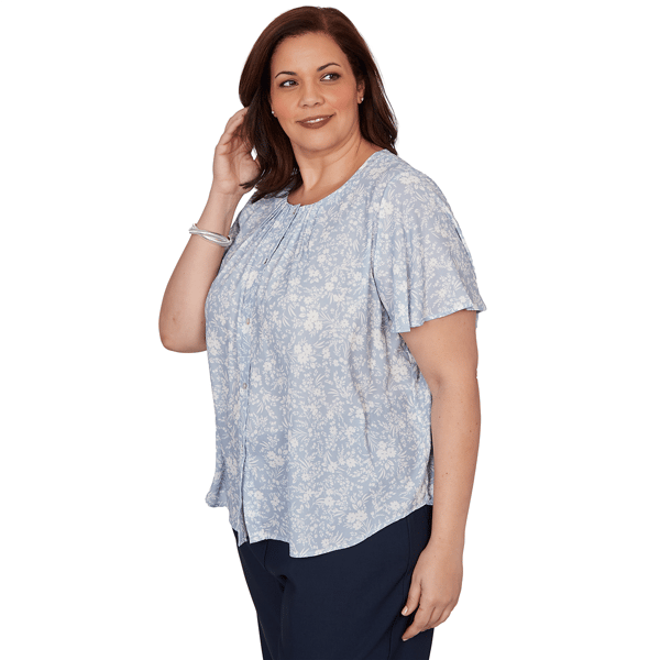 Plus Size Emaline Sapphire Serenade II Short Sleeve Floral Blouse