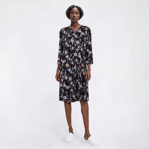 Womens Rene Rofe(R) 3/4 Sleeve Floral Henley Nightgown - image 