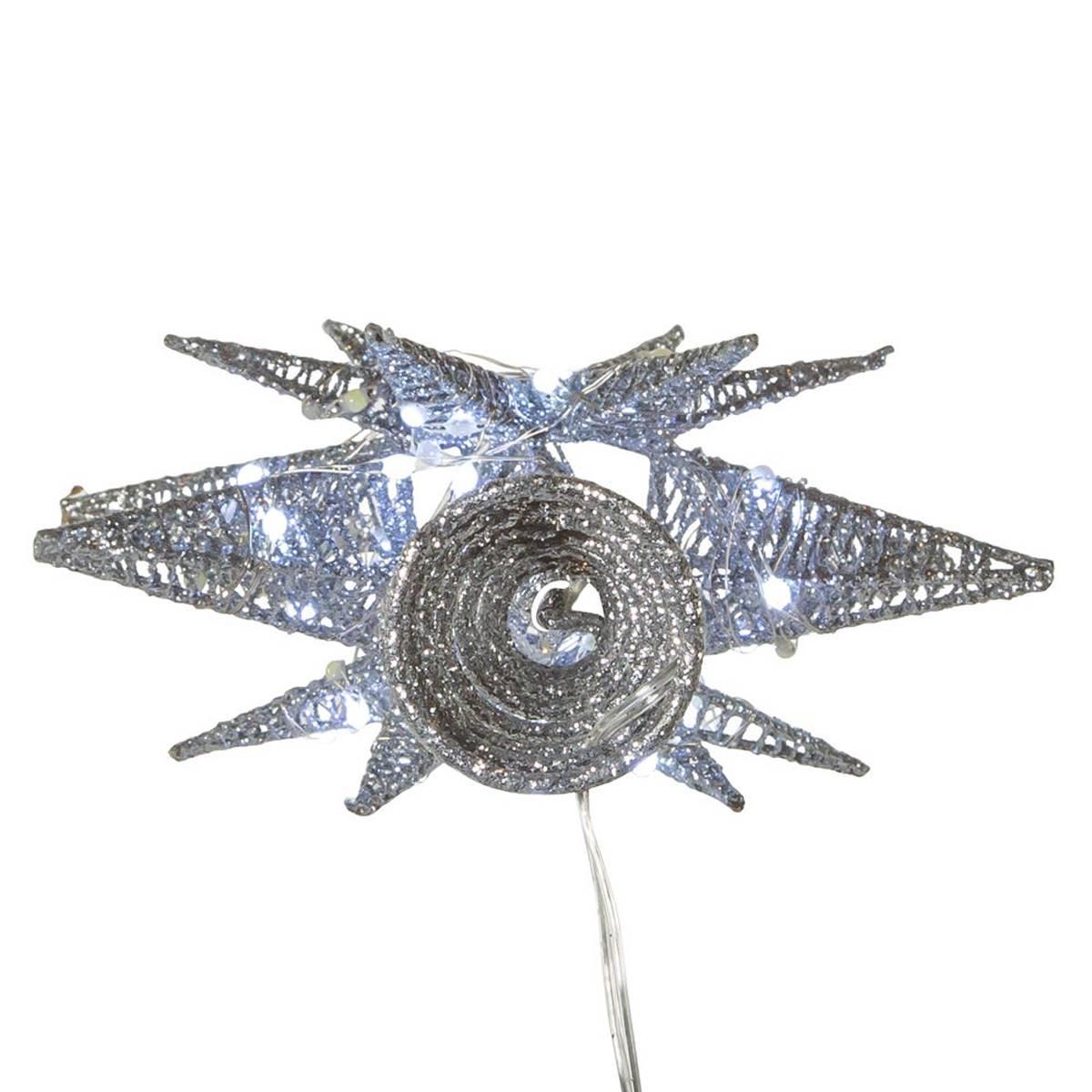 Kurt Adler Pre-Lit Twinkling LED Silver Starburst Tree Topper