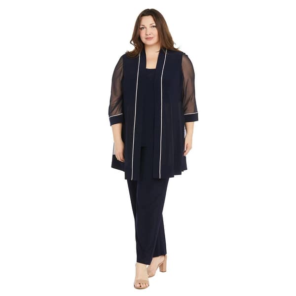 Plus Size R&M Richards  3/4 Sheer Sleeve Rhinestone Trim Pant Set - image 