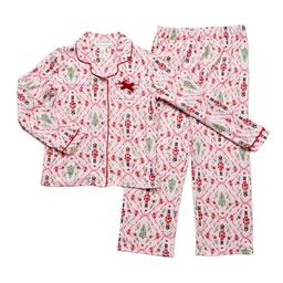 Girls Laura Ashley(R) Mommy & Me Nutcracker Notch Collar Pajama Set