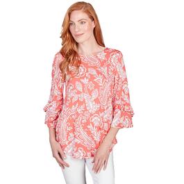 Womens Ruby Rd. Patio Party Knit Monotone Paisley Print Scoop Top