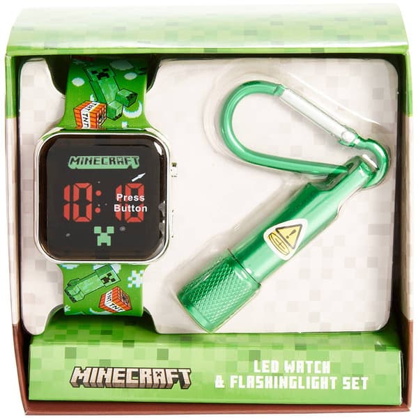 Kids Minecraft LED Watch & Green Flashlight Set - MIN40077 - image 