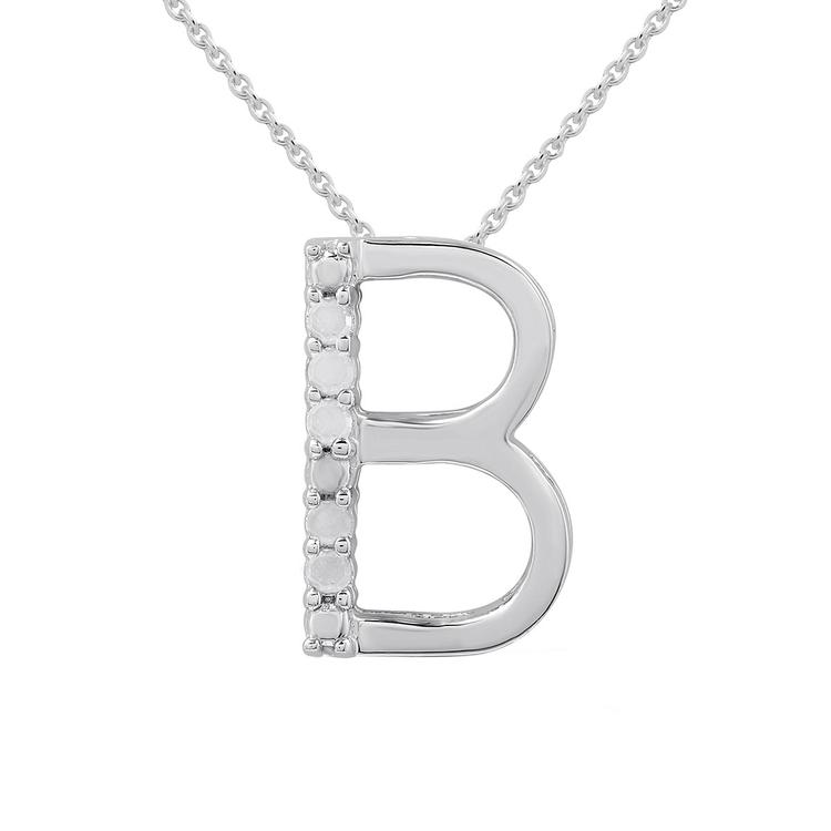 1/20cttw. Natural Diamond Sterling Silver Letter B Pendant
