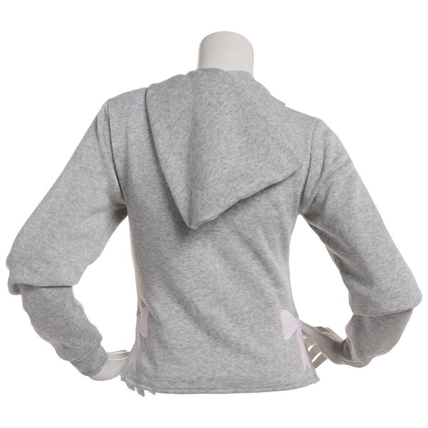 Juniors Derek Heart Side Slit & Bows Embroidered Zip Up Hoodie
