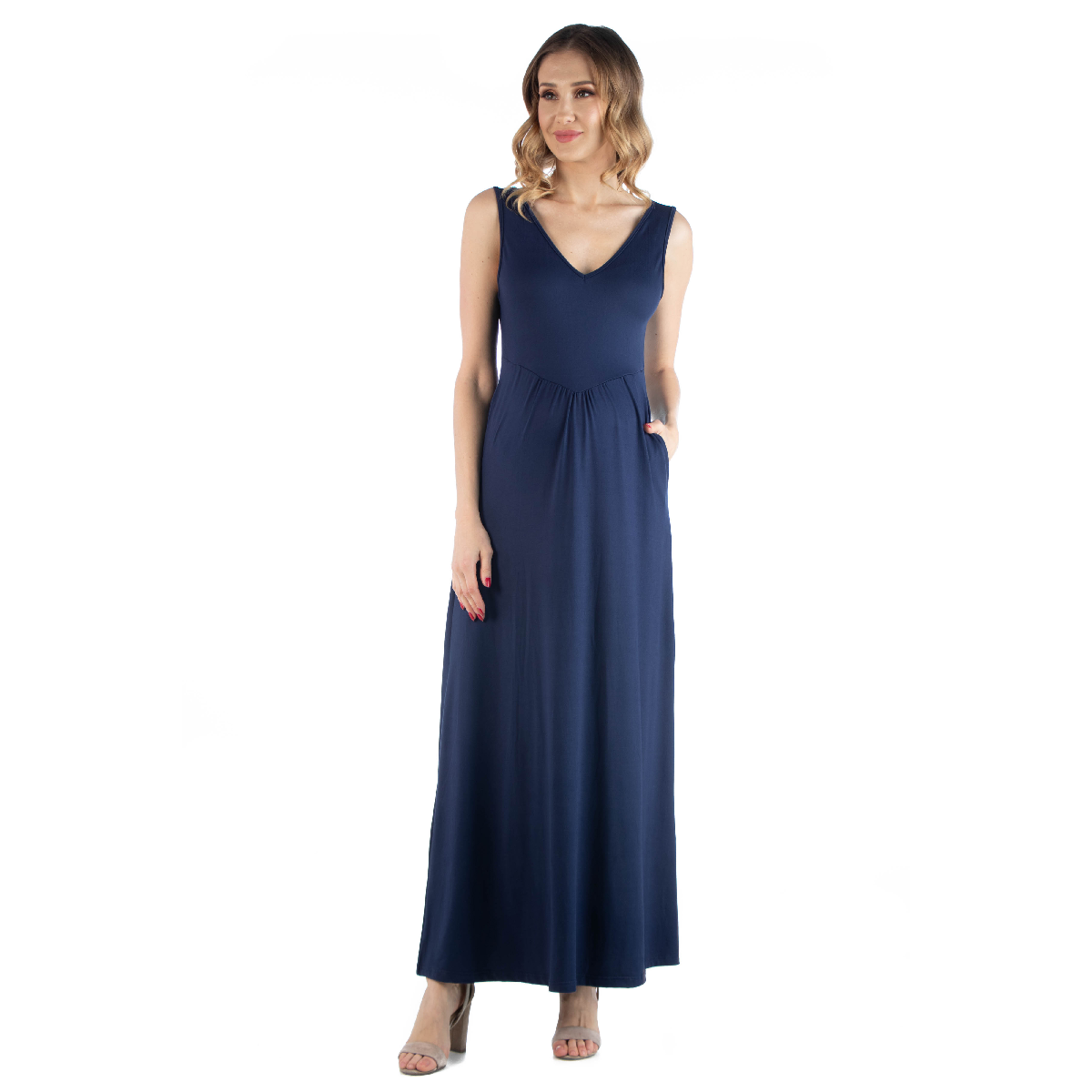 Womens 24/7 Comfort Apparel Sleeveless Pocket Maternity Maxi
