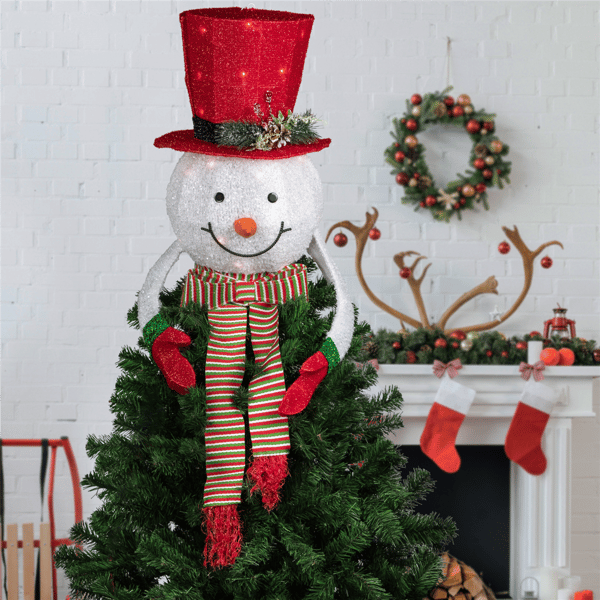 Northlight Lighted Snowman with Red Top Hat Christmas Tree Topper